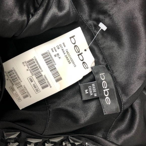 BEBE Dress Embellished Beaded Double V Mini LBD - Picture 5 of 8